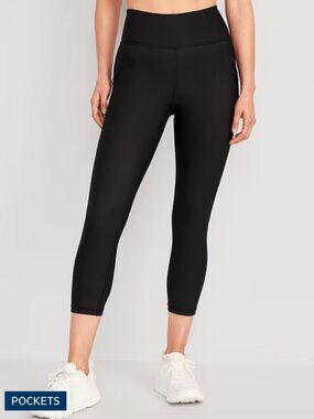 NWOT Old Navy High-Waisted PowerSoft Crop Pocket Leggings Regular Medium Black